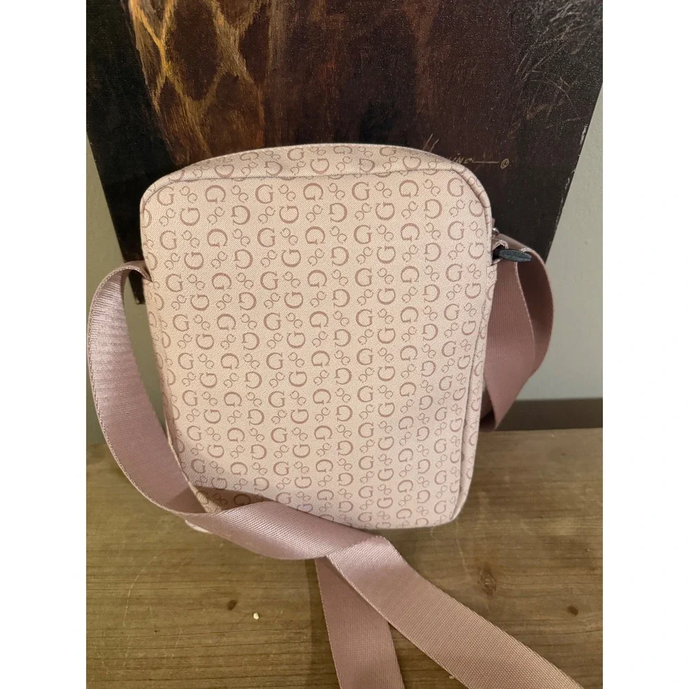 Guess Women Blush Pink Logo Print Crossbody Bag Adjustable Strap New